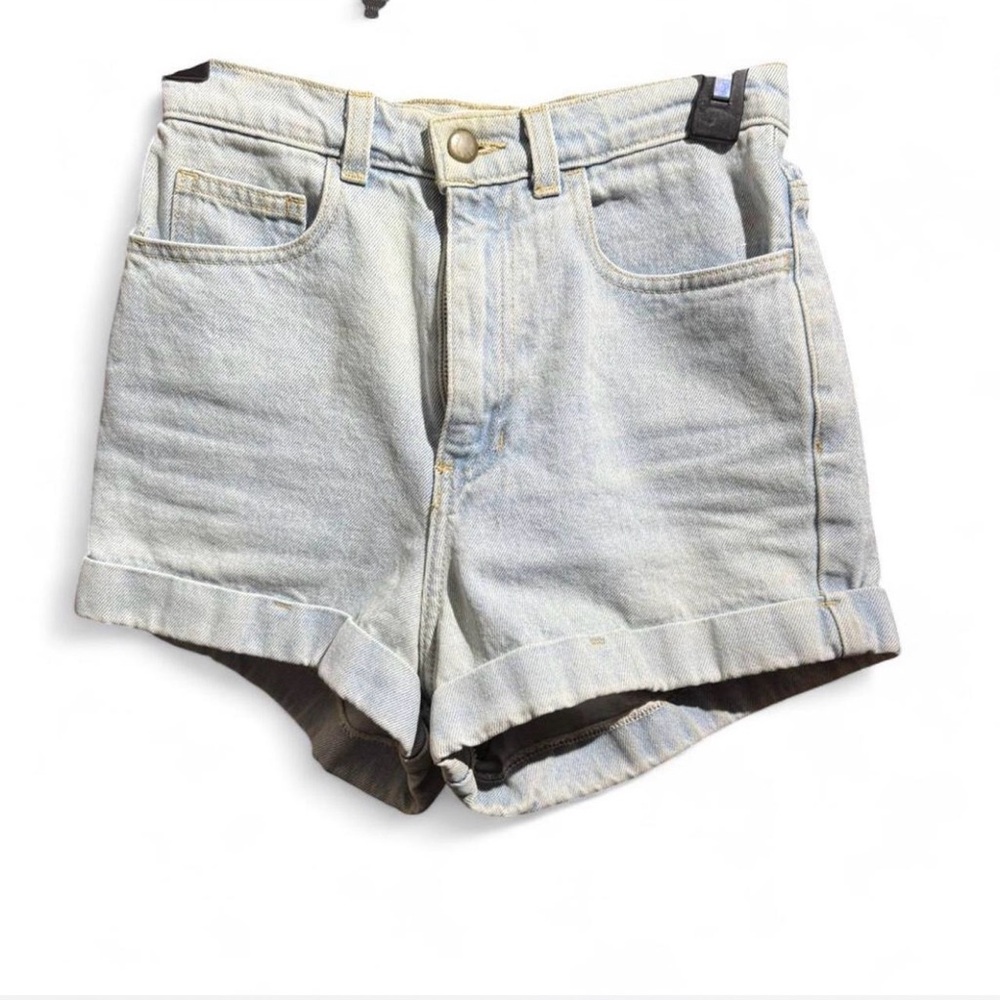 American Apparel Denim Shorts Size 26 Light Wash High Waisted Cuffed Made USA
